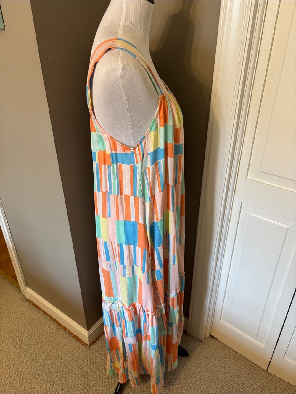 Wonderly Multicolor Pastel Block Print Maxi Dress - Picture 3 of 4